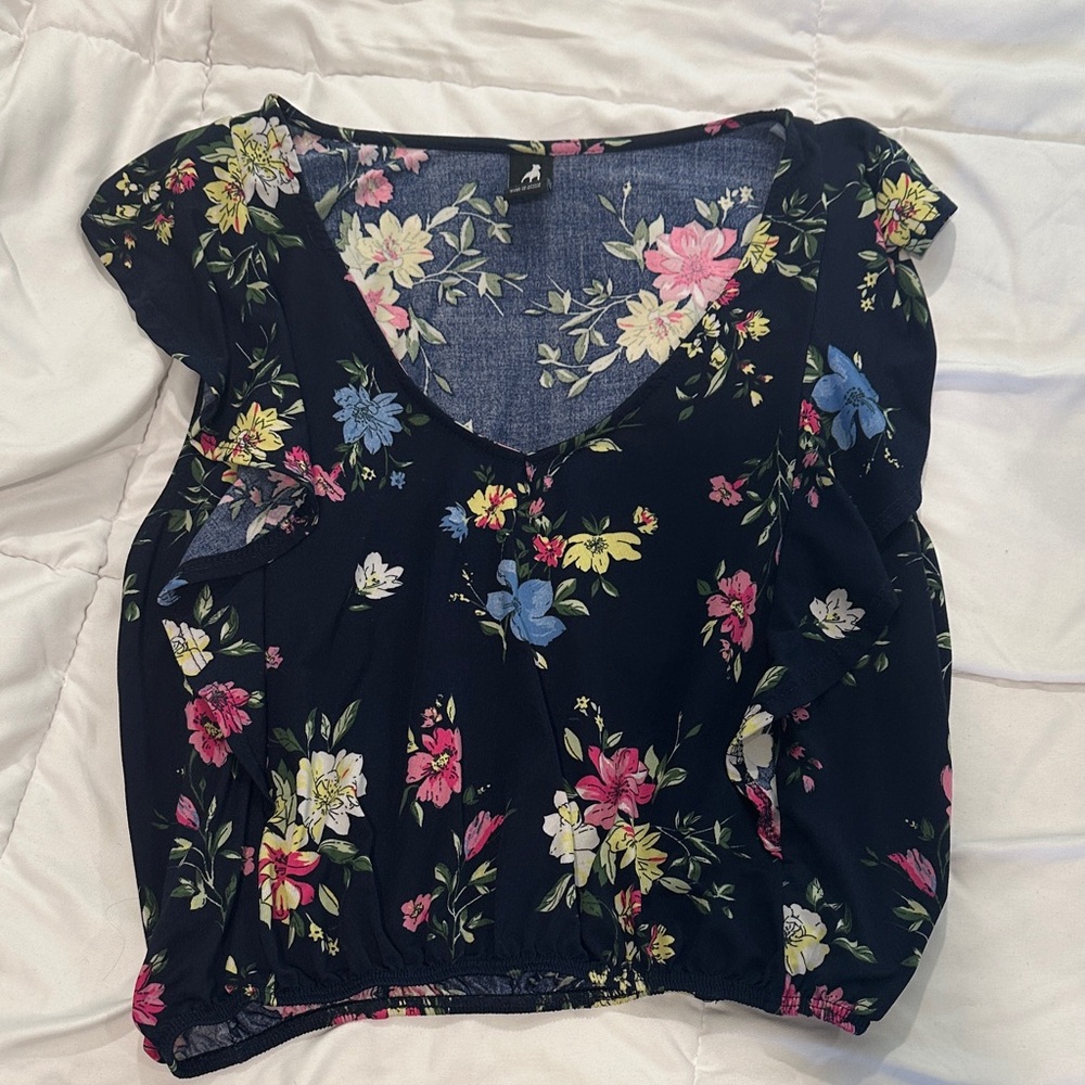 Floral V-Neck Blouse with Multicolor Design